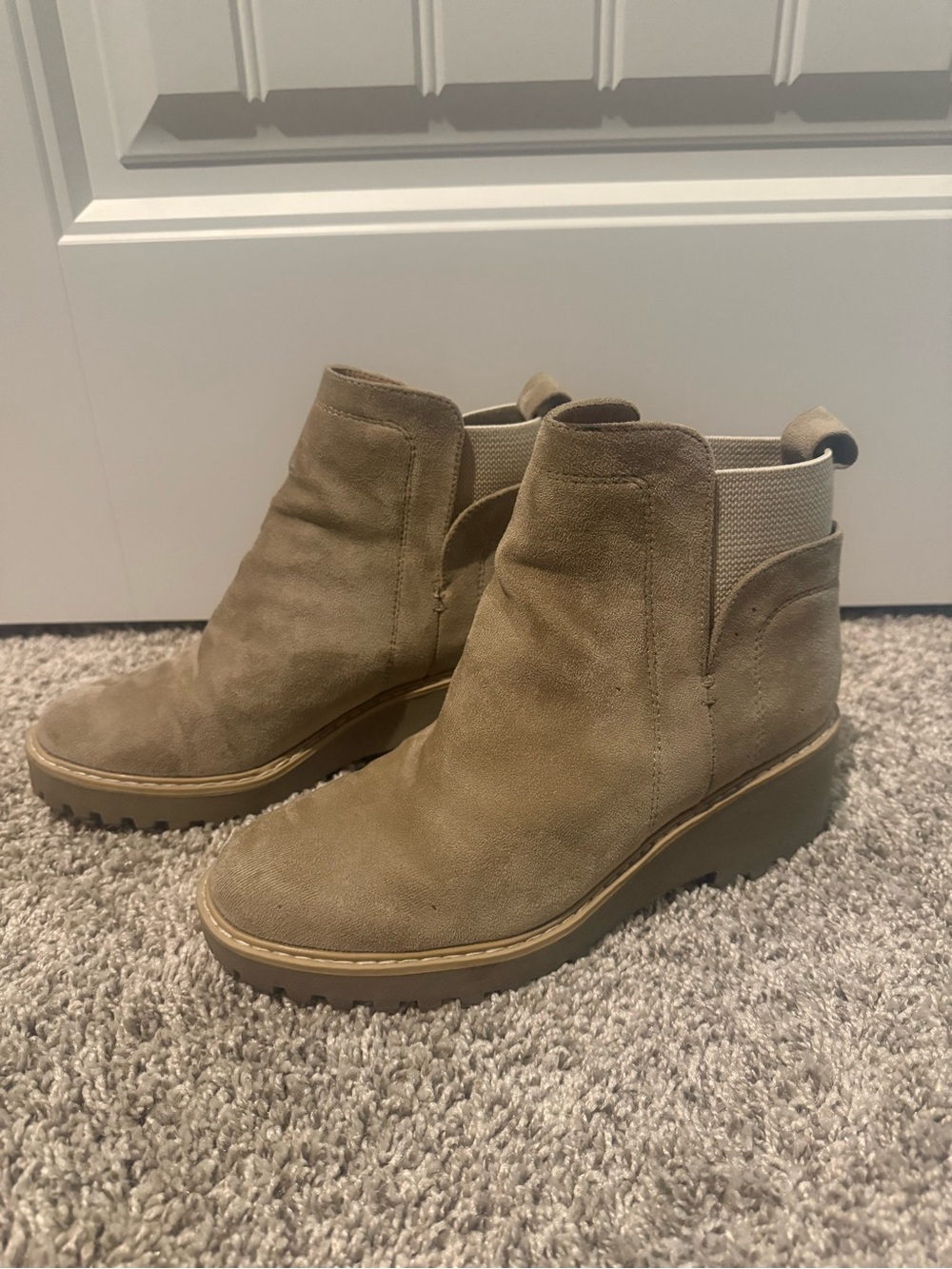 Dolce Vita Taupe Suede Ankle Booties with Lug Sole